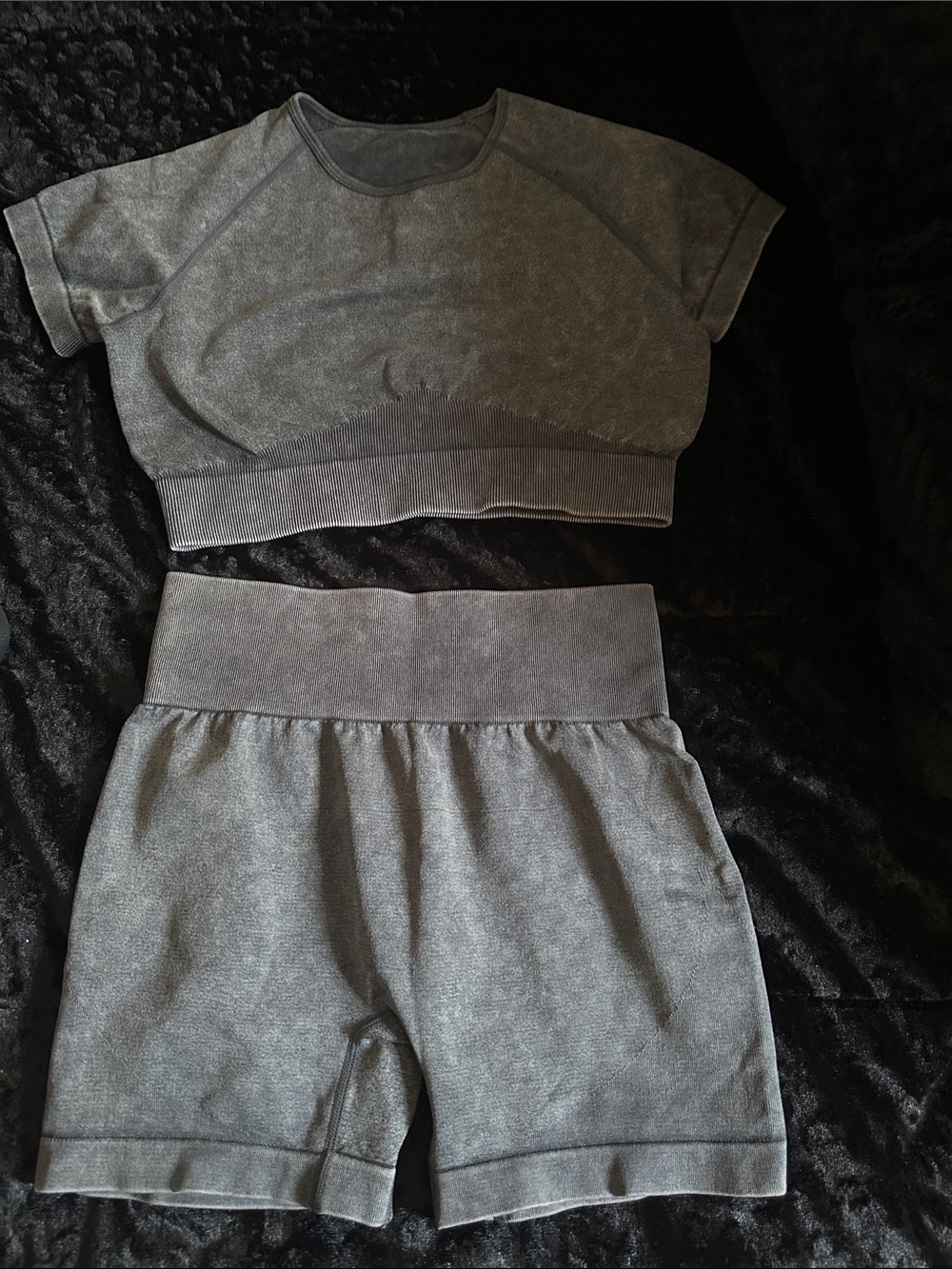 Gray Two-Piece Lounge Set - Crop Top & High-Waist Shorts